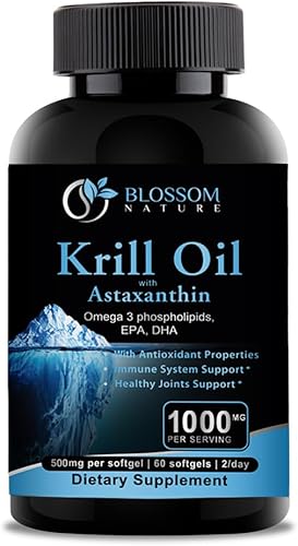 Aceite de krill antártico de 1000 mg con fosfolípidos de astaxantina, ácidos grasos EPA DHA, apoyo a las articulaciones saludables para la piel del