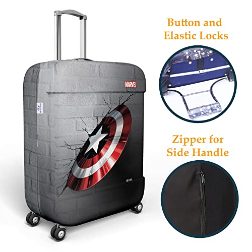 Image of Heart Home Marvel Captain America Shield Luggage Cover|Polyester Travel Suitcase Cover|Washable|Stretchable Suitcase Protector|18-22 Inch|Small (Gray)