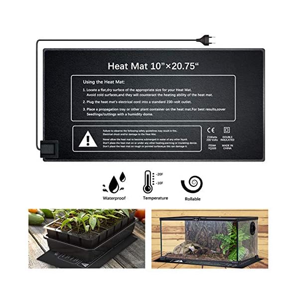 Aozzy Heizmatte Wärmematte für Sämling Germination und Haustier, Heizmatte Zimmergewächshaus Wärmematte Reptil Dragon Temperatur Heizkissen Amphibien Pet Mat Wärmer Bett Matte 52.7 x 25.4cm, 21Watt