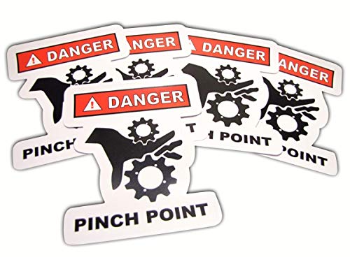 (5 Pack) Modern Pinch Point Industrial Safety Stickers - Caution Pinch Point Graphic - Black and White with Red Danger and White Outline - Die Cut Safety Decal