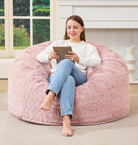 Hobestluk Bean Bag Chairs Adult Bean Bags with Fluffy Cover Large Beanbag Chair with Filler Giant Bean Bag Chairs for Adults for Living Room Bedroom (Pink 3FT - 36 x 36 x 22)