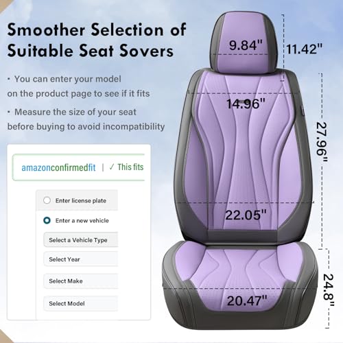 Image of Coverado Seat Covers for Cars, Front Seat Covers, Luxury Leather Seat Covers, Car Seat Protector Waterproof, Premium Automotive Seat Cover, Universal Car Seat Cushions Fit for Most Cars (Gray&Purple)