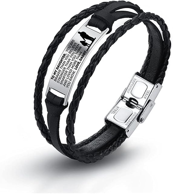 HAYOUWAY To My Son Bracelets Courage Inspirational Wristband Leather Wristband Birthday Graduation Love Gift from Dad Mom