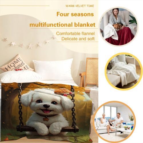 Überwurfdecken, King-Size-Größe, weißer Cartoon-Hund, 3D-gedruckter Stil, flauschige Decke für Geschenke, Mikrofaser-Fleece, Überwurf, Sofadecke für Bett, Couch, Sofa, 218,4 x 238,8 cm