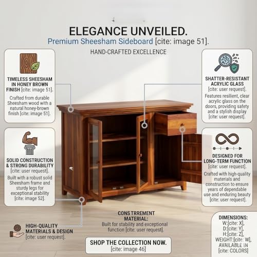 Image of Kitchen Crockery Cabine Units, Wood Kitchens Cabinet with Glass Door, Kitchen Storage Cabinet, Wooden Chests of Drawers & Dressers, Sideboard Cabinets for Living Room, Honey Finish