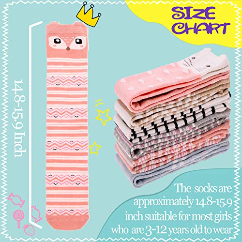 Meias femininas de algodão macio, na altura do joelho, lindas estampas de animais, 6 pares, Animal D