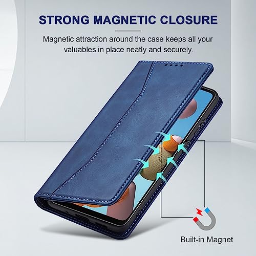 Image of Jasonyu Case for Samsung Galaxy A21S Leather Wallet Flip Cover with Card Holder,Kickstand, Magnetic Closure,TPU Shockproof Phone Case Compatible with Samsung A21S (Blue)