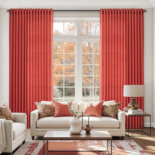 Image of Linen Curtains 72 Inch for Living Room Back Tab Christmas Red