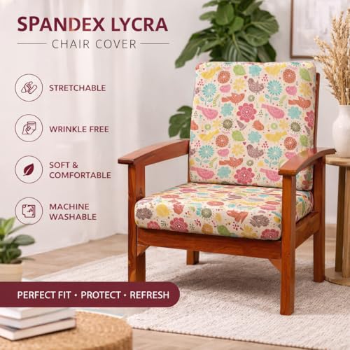 Image of STITCHNEST 'Contour Fit Series' Stretchable Printed Wooden Sofa Cover (Pack of 2) - Elastic Wooden Chair Cover | Wooden Sofa Seat Cover | Size - 20-21 x 20-21 x 3-5 in