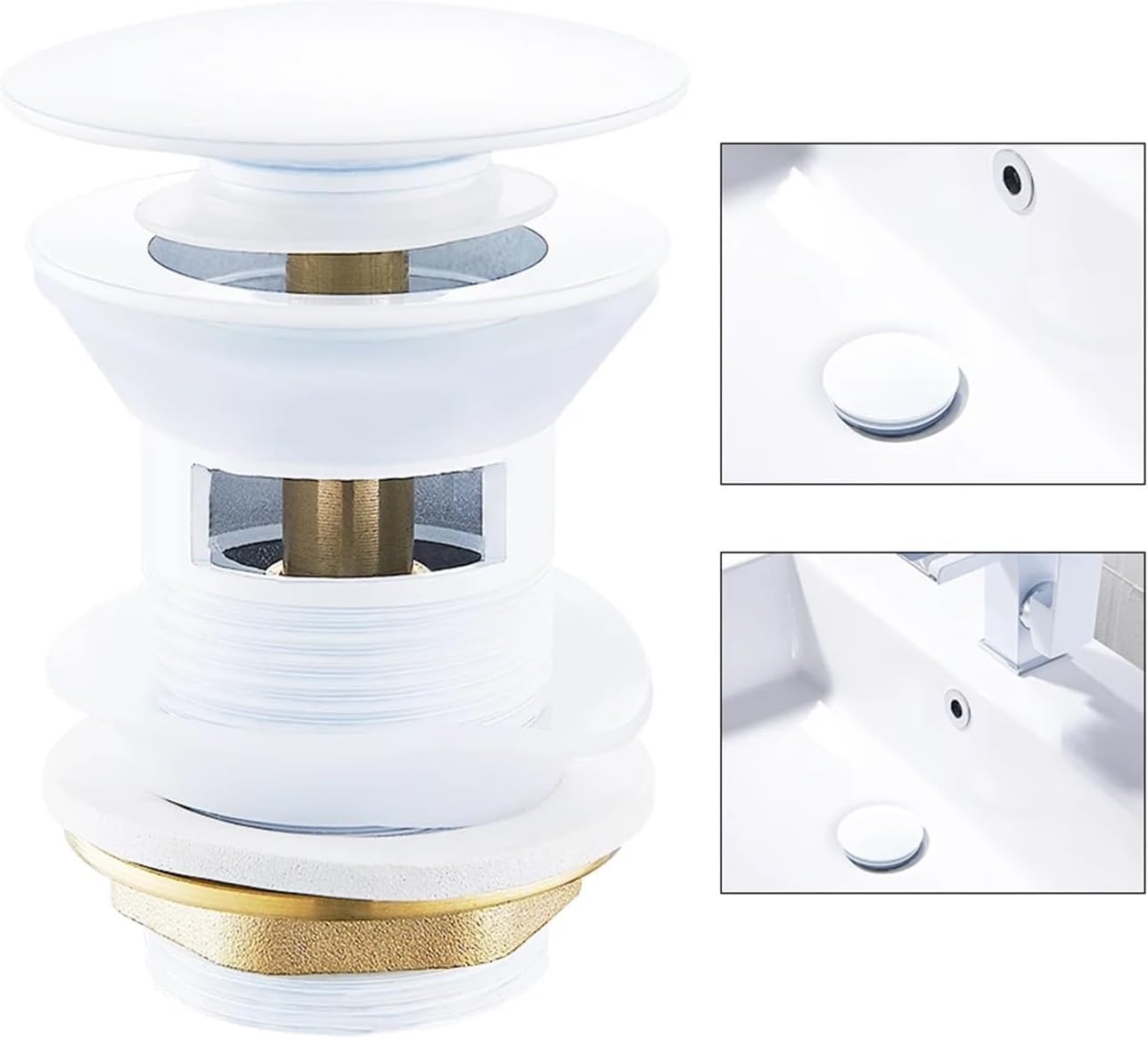 sustitución de Tapones de Fregadero Pop up, Tapón de Drenaje emergente for Lavabo de Lujo Blanco, Accesorio for baño, Cocina, bañera, tapón de Lavabo de latón