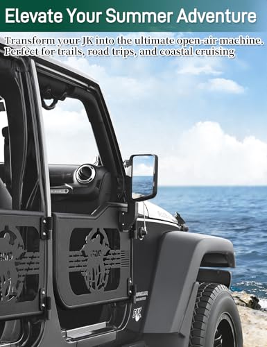 Image of JROAD Jeep Wrangler JK Summer Tubular Half Doors Fit For 2007-2018 Jeep Wrangler JK Unlimited 4-Door Soldier Pattern Front & Rear Tube Doors With Side View Mirror