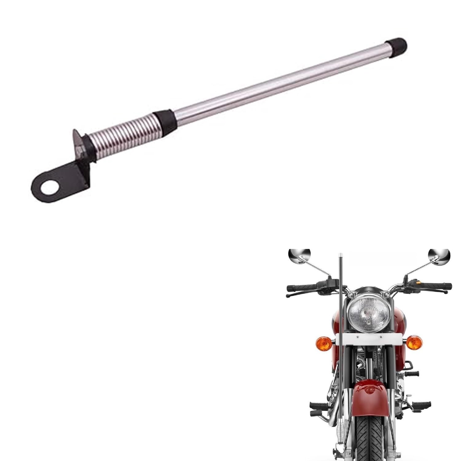 GadiBike Bike Universal Decorative Front | Rear Aluminium Spring Antenna/Aerial Rod with Chrome Cap Black Compatible with RE Classic 350-image-15
