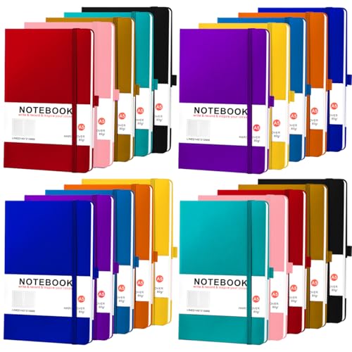 Jaoruizer 20 Pack Hardcover Journals Bulk, A5 Lined Notebooks for Women Men, 200 Pages/100 Sheets, 5.8 x 8.4 inch College Ruled Notebook for Writing Business Work, 10 Colors