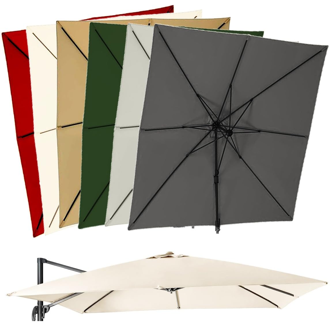 Zewnętrzny parasol ogrodowy, zapasowy baldachim, 3 x 4 m, prostokątny materiał przeciwsłoneczny, duży, beżowy, pokrowiec na parasol tarasowy dla zwiększonej ochrony przed promieniowaniem UV i