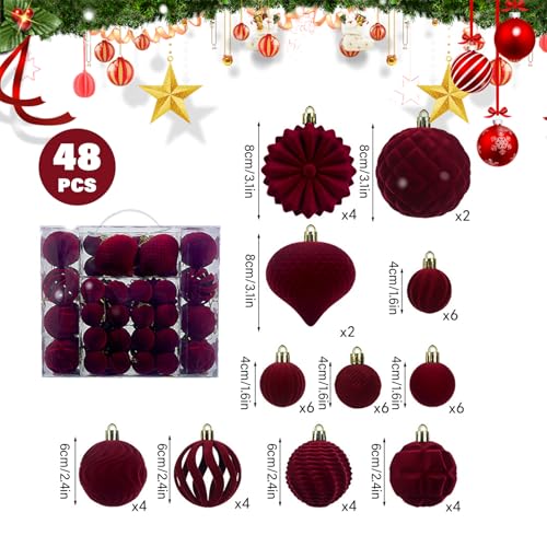 Boules de Noël floquées velours bordeaux pour des fêtes chaleureuses - 5