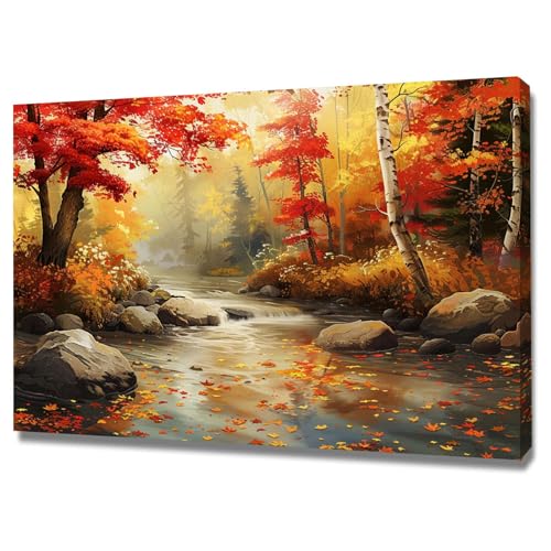 Peinture de paysage sur toile WODJEM 60x80cm encadrée pour salon