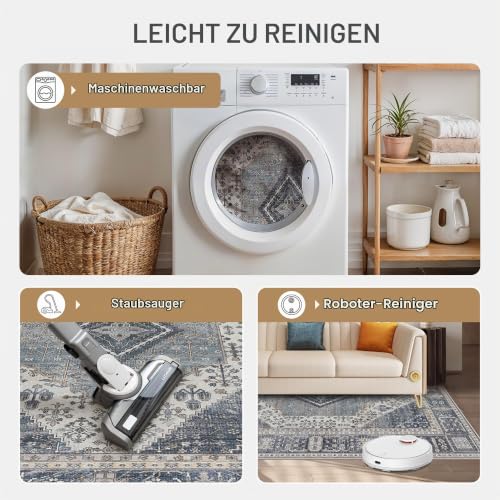 GENIMO Orientalisch Vintage Teppich Dunkelblau Waschbar 200x290 cm – Ansicht 4