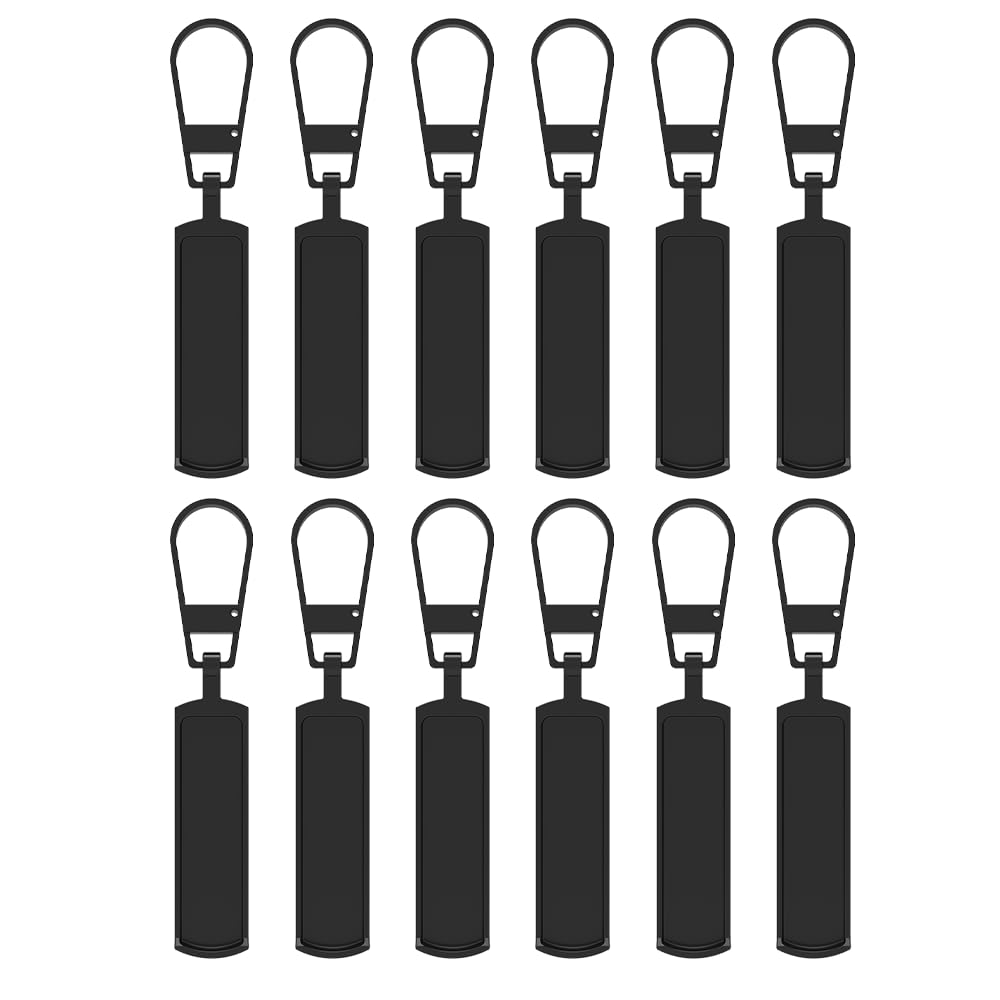 Aeuezxx Black Spare Zipper Pulls, 12 Pcs Metal Zipper Pull Tabs Removable, Replacement Metal Zippers Pull Luggage, Purse, Clothes, Jeans, Suitcase
