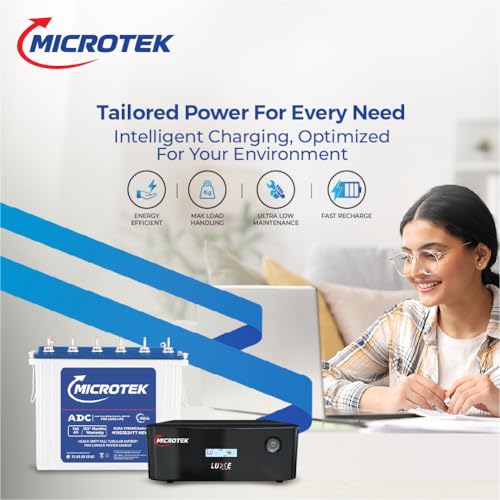 Image of Microtek Inverter with Battery Combo for Home, Office & Shops | Luxe New 1400 12V Pure Sine Wave 1100VA + M1803624TT 180Ah Inverter Battery | Warranty: 3Years (Inverter) & 5Years (Battery)