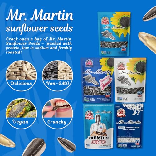 MR. MARTIN Premium Jumbo Salted Sunflower Seeds To Eat, Roasted, Keto Friendly Snack, Kosher, Non-GMO, Vegan - 3.75 oz, 16 Pack