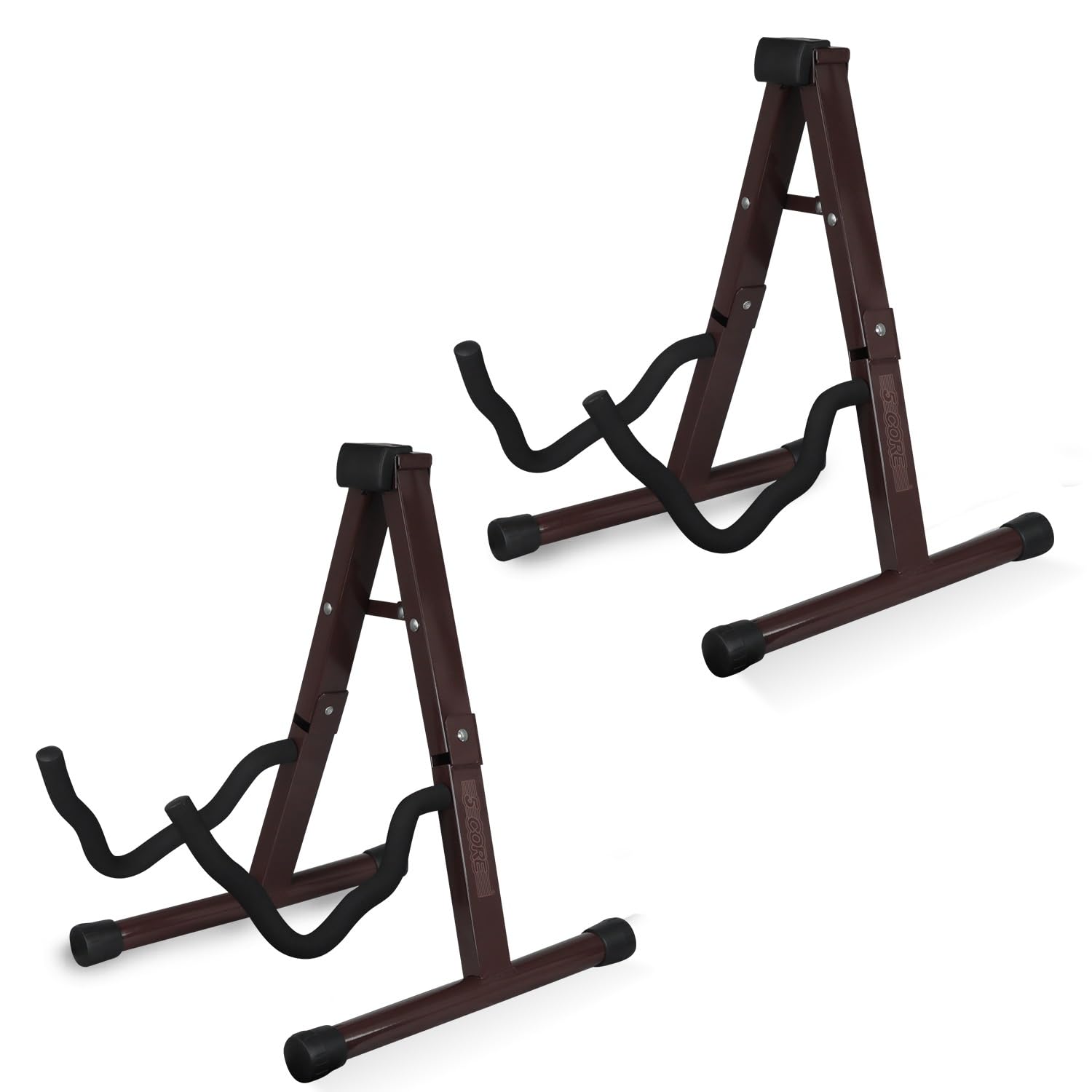 5 CORE Double Guitar Stand Floor 2Pcs Adjustable Heavy Duty A Frame Universal Folding Acoustic Electric Bass Mandolin Banjo Violin Holder Stands For On Stage Studio GSS BR 2PCS
