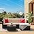Greesum 5 Piece Patio Conversation Set Wicker Rattan Furniture Outdoor Sofa with Cushions,Pillows & Glass Table for Porch,Lawn and Yard, Beige