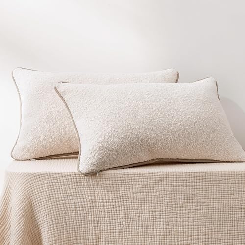 Image of Amazon Basics Boucle Lumbar Throw Pillow Covers for Couch, Living Room, Home Decor with Hidden Zipper, White, 12x20in, Pack of 2