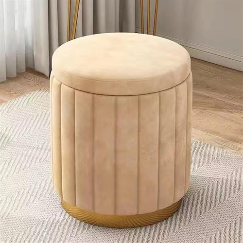 Otomana Redonda de Almacenamiento, Taburete Moderno tapizado para recibidor con Tapa extraíble y Base de Metal Dorado, Ideal para Sala de Estar, Dormitorio o residencia estudiantil (Amarillo