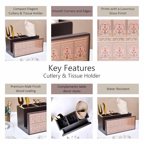 Image of Home Sparkle Tissue Paper Box Holder for Car, Home Decor, Gifting & Office Desk - Rectangular MDF with Elegant Vinyl Print Design - Red Finish (B13V48)