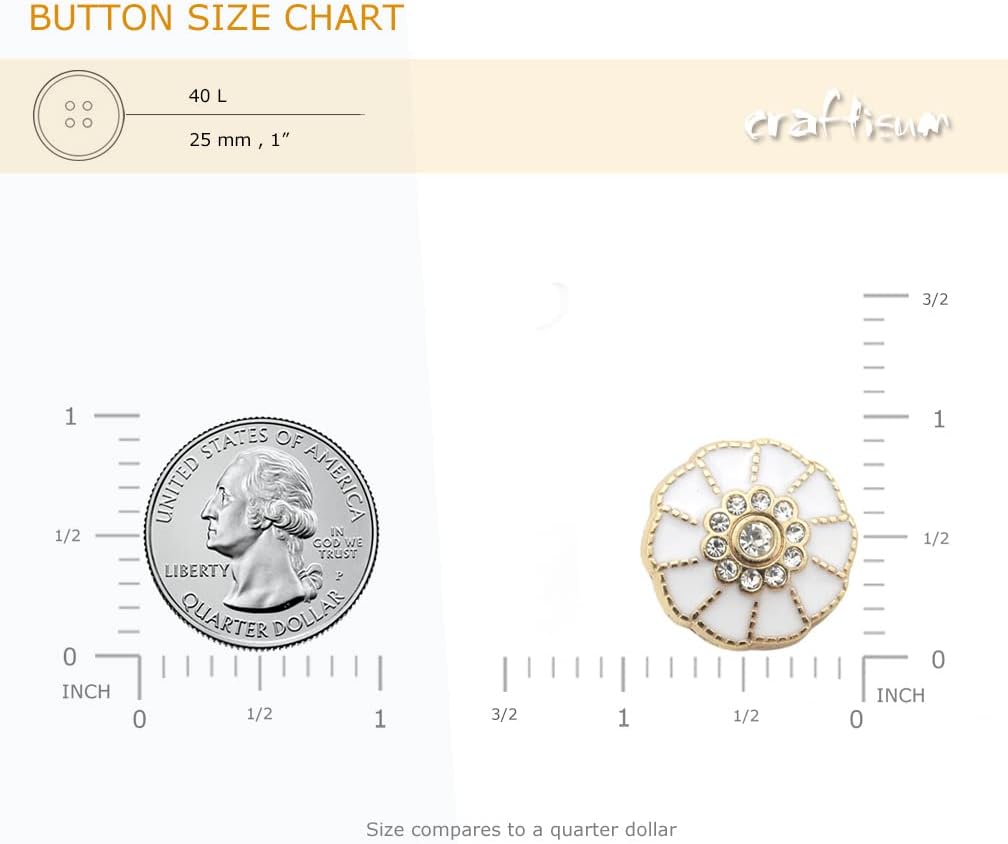 20 pcs Flower Shape White Enamel Petals with Rhinestones Metal Sewing Coats Shank Buttons -25mm -1" - Image 2