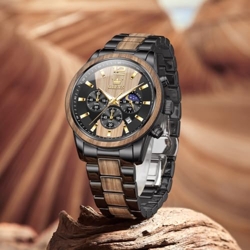 Image of OLEVS Men Watch Blue Gold Analog Quartz Stainless Steel Waterproof Luminous Date Luxury Casual Watch
