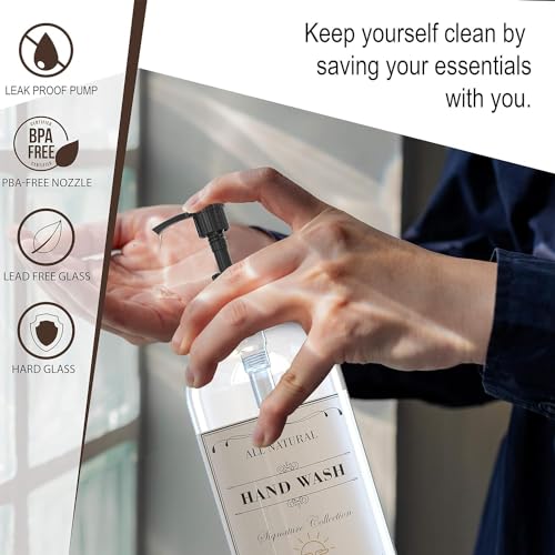 Image of Sunrise Premium 16 OZ Clear Glass Soap Dispenser with Pump, Hand and Dish Soap Dispenser Set for Bathroom with 12 Waterproof Labels, Pack 4