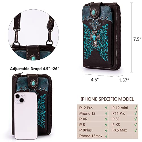 Image of Montana West Western Crossbody Phone Wallet for Women RFID Blocking Wallet Purse with Cash Slots & Zipper Pocket