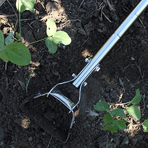 Baraystus Garden Hoe For Weeding Long Handle Hula Hoe Stirrup Hoe Garden Tool Stainless Steel Poles Adjustable Long Handle Weeding Hoe, 55.9-Inch #TOP2