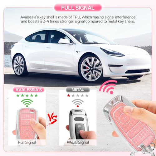 Avalessia for Ford Key Fob Cover with Keychain,Soft TPU Protector Bling Car Keys Case Shell Compatible with Ford Explorer Fusion Edge Expedition F150 F250 F350 F450 F550 Maverick Mustang(Silver Pink — view 5