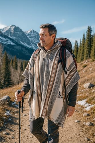 Gamboa Alpaca Wool Poncho Men Panchos Mexican with Hood Adult Cowboy and Western Hippie Poncho para Hombre4