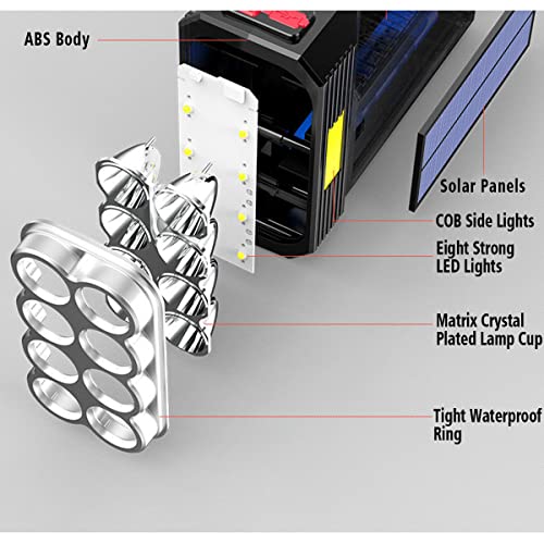 Solar Rechargeable Flashlight High Lumens 8 Bulbs With Cob Sidelight, High Brightness 4 Modes Long-Range Searchlight, Portable Waterproof Flashlight For Outdoor Emergency Valentine's Day Gift #TOP1