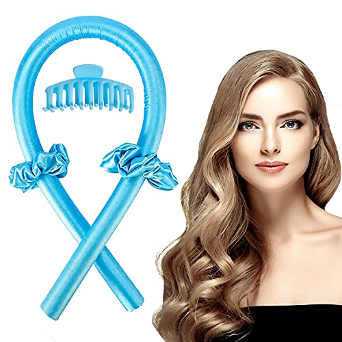 Heatless Hair Curlers for Long Hair,No Heat Curlers Hair Soft Foam Rollers to Sleep in Overnight of Beauty Products,Blue Silk Ribbon and Flexi Rods for Natural Wavy Hair Styling