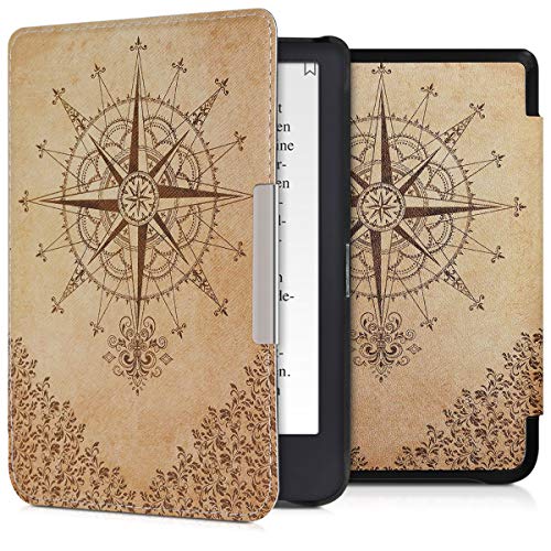 Hülle kompatibel mit Tolino Shine 3 - Kunstleder eReader Schutzhülle - Kompass Barock Dunkelbraun Beige