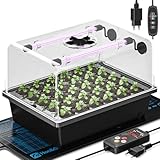 Hon&Guan Zimmergewächshaus Anzuchtkasten mit Pflanzlampe, Heizmatte mit Thermostat, Mini Verdicktem Gewächshaus Anzucht Set mit Timer, Einstellbarer Helligkeit, Anzuchtset für ämlinge Gemüse Kräuter