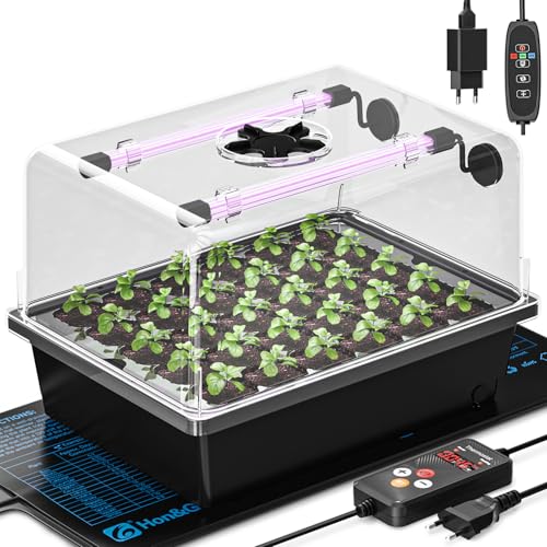 Hon&Guan Serre de pièce, jardinière avec lampe de plante, tapis chauffant thermostat, mini serre épaissie, kit de culture avec minuterie, luminosité réglable