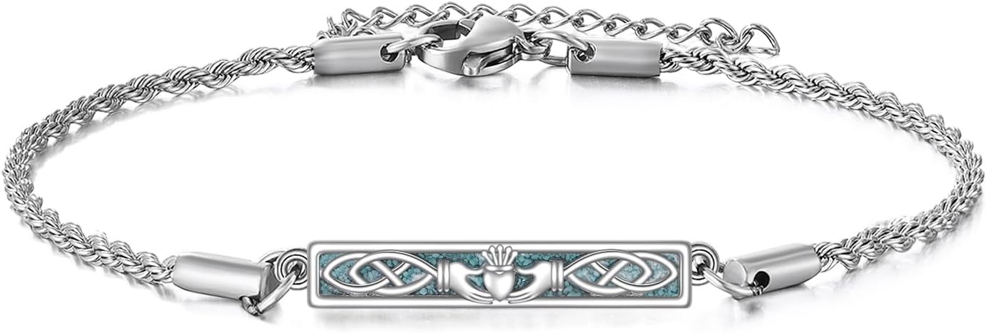 Turquoise Claddagh bracelet 925 Sterling Silver Cladda Bracelet for Women Jewelry Gift for Turquoise Lover