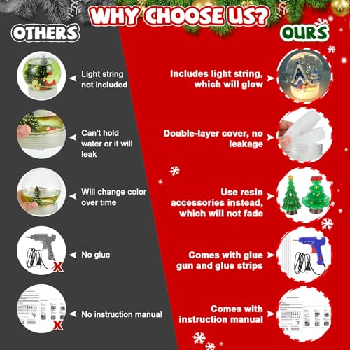 Qunclay Christmas LED Clear Plastic Snow Globes Kit Christmas Tree Santa Claus Snowman Gift Sequins with Glue Gun for Family DIY Lighted Snow Globes Crafts Making Xmas Home Decoration
