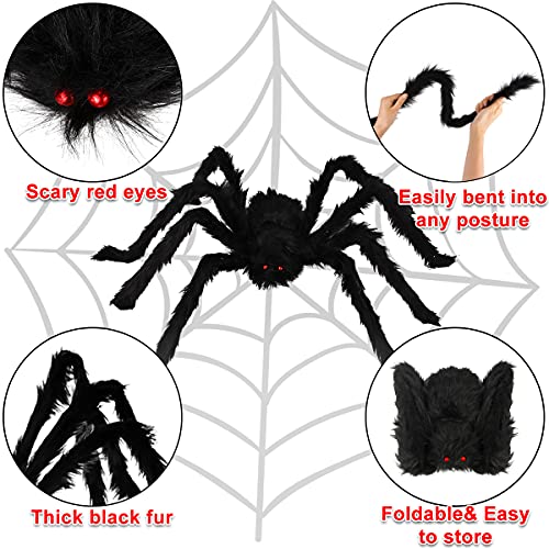 Halloween Spider Decorations, 6 Pack Giant Spider Outdoor Decorations for Halloween, Scary Hairy Realistic Creepy Large Spider Decorations Sets for Indoor, Home, Party, Yard (Black)2