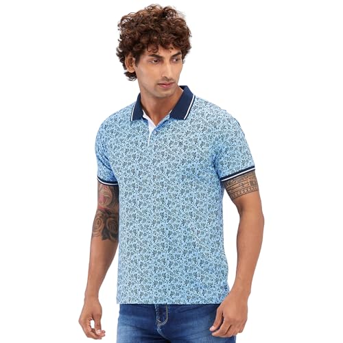 Image of Raymond Men's Modern Fit Print Pattern Pure Cotton Half Sleeve Polo Casual T-Shirt