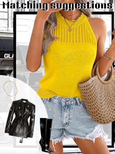 Image of ChiaoLezhee Women's Summer Knit Tank Tops, Racerback High Neck Lightweight Sweater Vest, Dressy Casual Outfits
