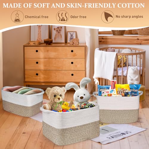 Lychico Cotton Rope Woven Basket with Handles for Shelves,Toys,Book, Cloth Storage Baskets Bin for Organizing, 33x25x22.5cm Toy Decorative Organizer for Living Room, Bathroom - White&Brown - Cosy Home Interiors Lychico Cotton Rope Woven Basket with Handles for Shelves,Toys,Book, Cloth Storage Baskets Bin for Organizing, 33x25x22.5cm Toy Decorative Organizer for Living Room, Bathroom - White&Brown - Image 3