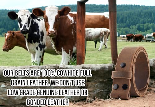 F&L CLASSIC Belt for buckle men Snap on Strap Full Grain One Piece Leather no buckle,1 1/2" Wide, Made in USA4