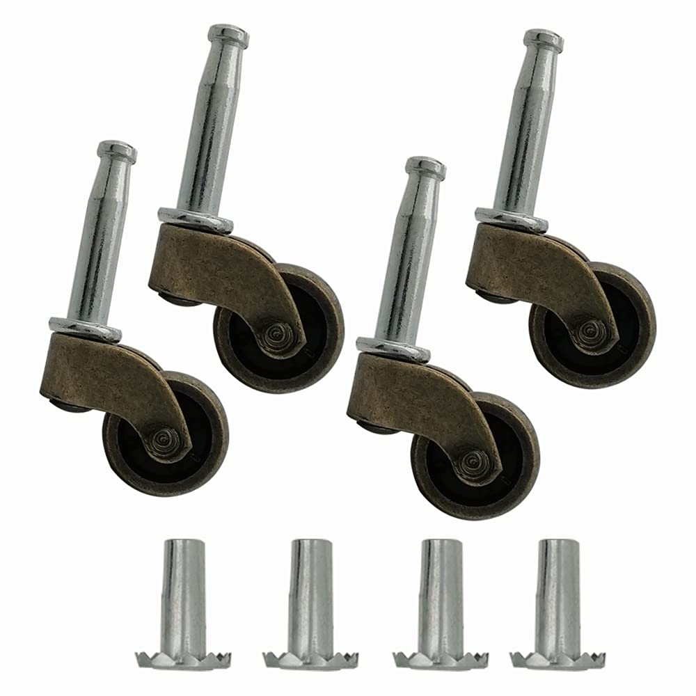 ISSTAR 1" Swivel Stem Ball Caster Wheel, Zinc Alloy Antique Style Silent Castor for Furniture Sofa Chair Cabinet Socket Type Mounting Stem, Antique brass, 353lbs, Pack of 4