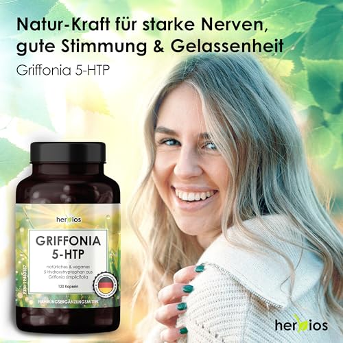 HERBIOS 5-HTP - 120 Kapseln für 4 Monate – 250 mg Griffonia-Extrakt mit Magnesium und Vitamin B6 – vegan, natürlich & laborgeprüft – Bild 3